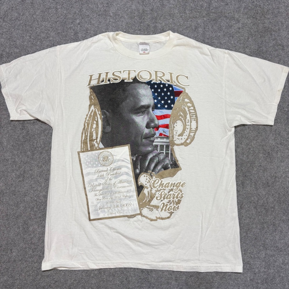 Vintage Anvil Barack Obama 2009 Inauguration T-Shirt XL Change‎ Starts Now White